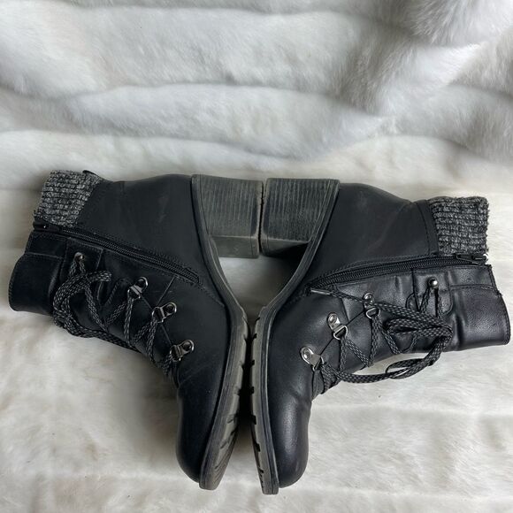 Bare traps black faux leather ankle boots side zipper black sweater back… - Picture 9 of 13